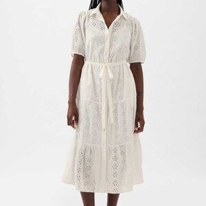 GAP Eyelet Collared Tiered Midi Dress White S